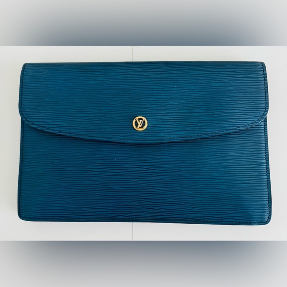 Louis Vuitton Handbags - Louis Vuitton Blue Epi Clutch with Gold Accent